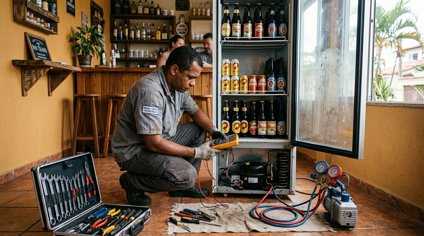 Substituição do termostato de uma cervejeira na Itoupava Seca, Blumenau‑SC